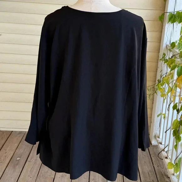 NWT Catherines Blouse Plus 5x 34/36W Black Chiffon Jeweled Top Split Sleeve - Picture 2 of 9